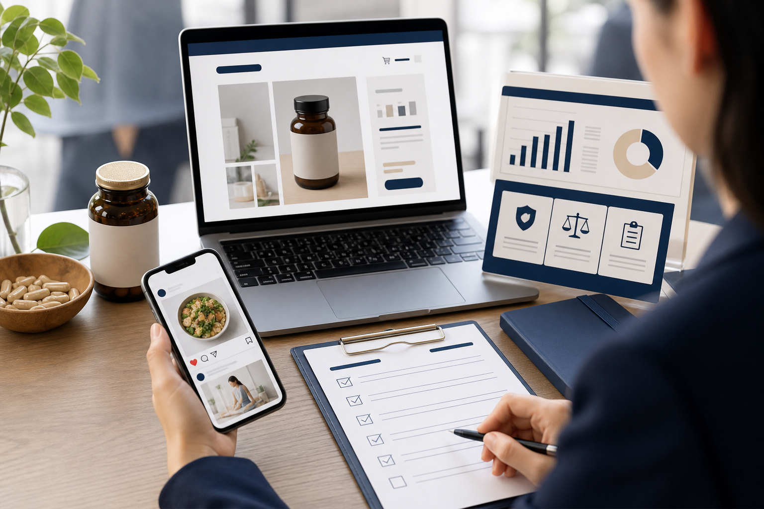 健康食品のECサイトとSNS広告をコンプライアンス確認する担当者